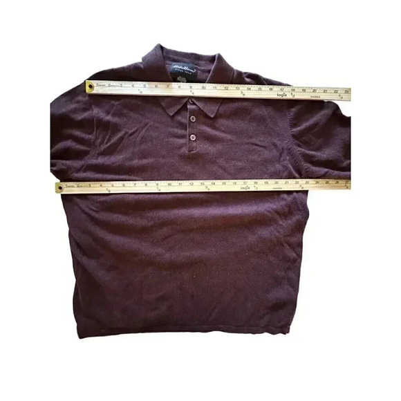 Eddie Bauer Men's XL 3 Button Pullover Sweater with Collar Burgundy Cotton Knit - Picture 11 of 14